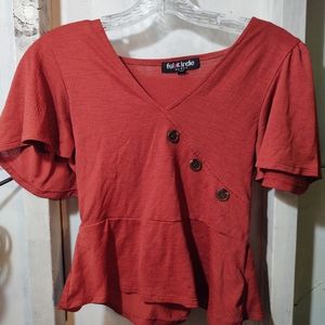 Red orange puffy sleeve shirt